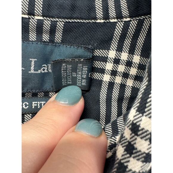 Ralph Lauren Blue White Cotton Men's Sz L Classic Fit Plaid Button Up Shirt Pony - Picture 5 of 5